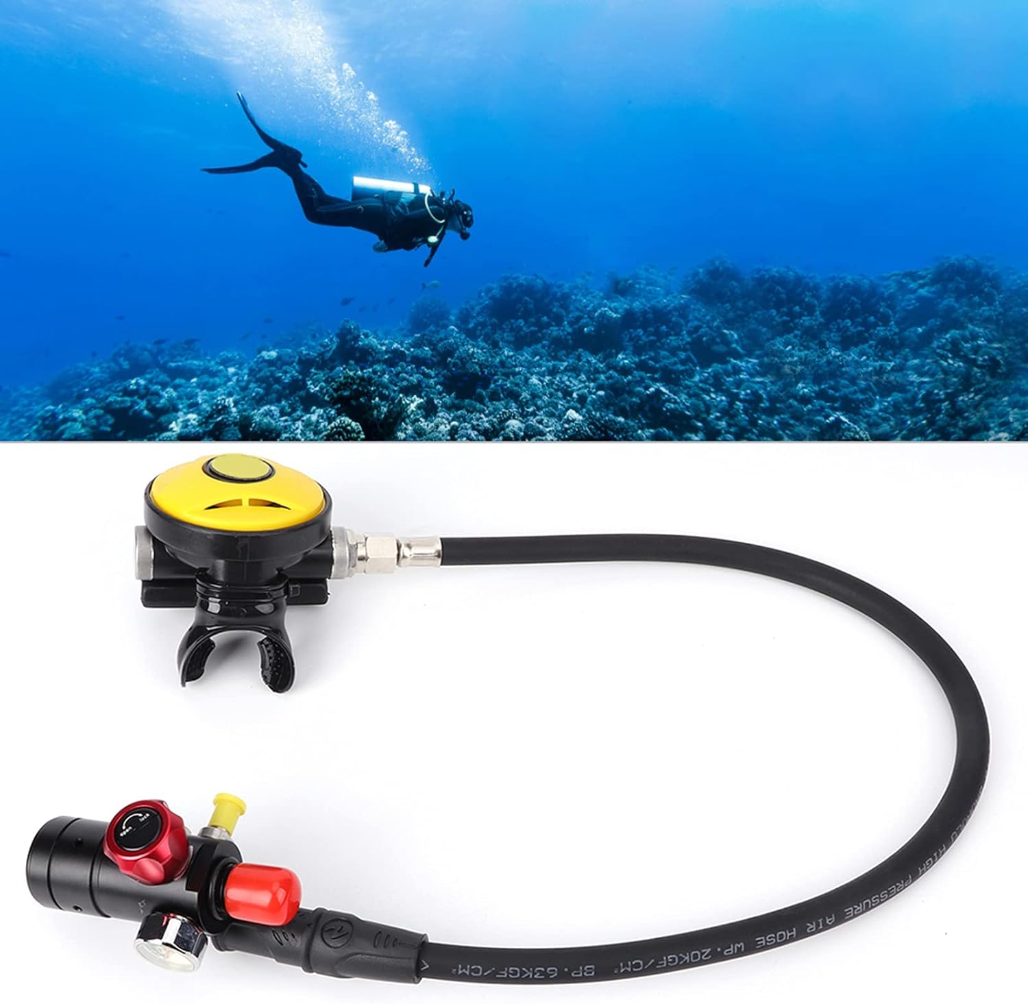 Scuba Diving Regulator, Aluminum Alloy Breathing Scuba Valve, Snorkeling Dive Equipment, with Pressure Gauge, for Scuba Diving Snorkeling Dive