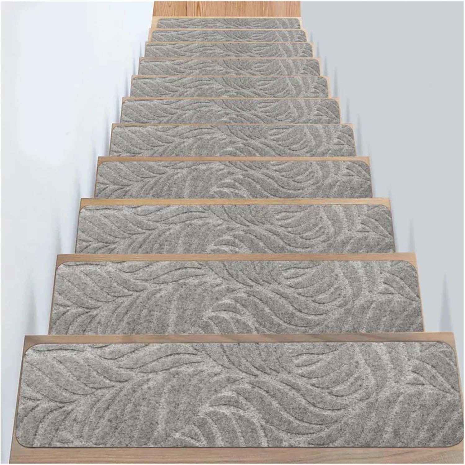 Stair Treads Slip Carpet 1/3pcs 20x76cm Washable Non-Slip Stair Treads Protector Rug Self-Adhesive Carpet Pad Stepping Indoor Floor Mats(Grey Leaf,1pc)