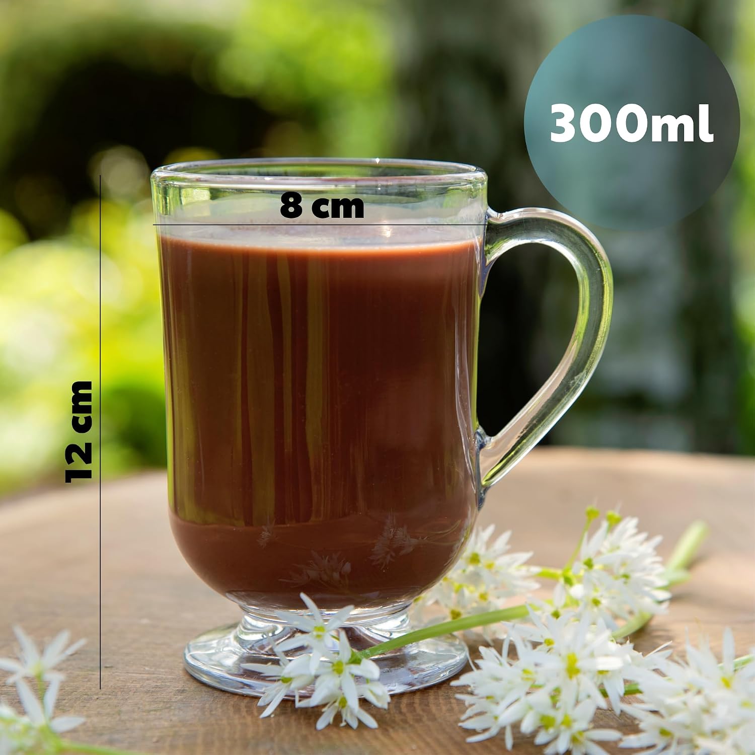 KADAX glasses, coffee glasses, set of 6, 300 ml, tea glasses, drinking glasses for tea, coffee, cappuccino, water, juice, drink, iced tea, juice glasses with handle, glass set