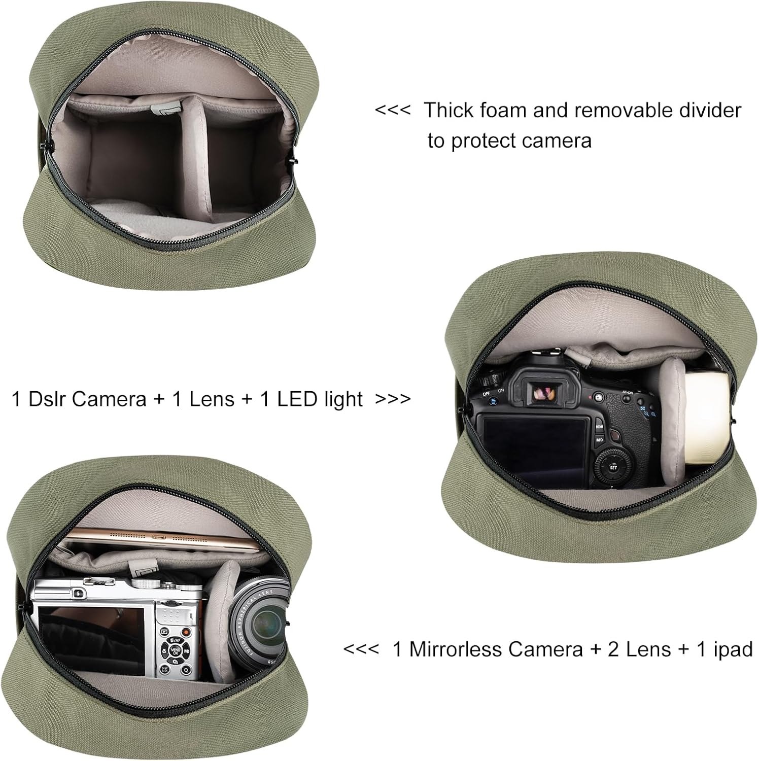 TULLIO Small Camera Bag Crossbody Nylon Sling Bag Purse Waterproof Dslr Bag Compatible with Nikon Sony for Men and Women Ash green