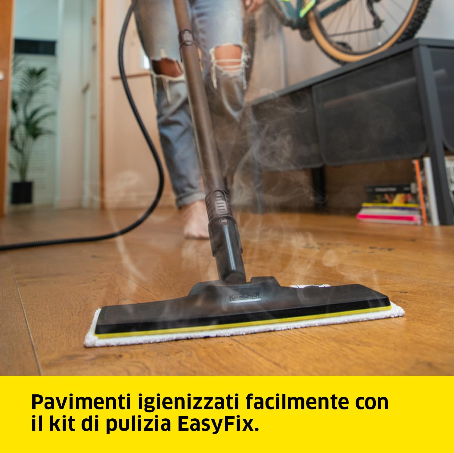 Kärcher Pulitore a Vapore SC 2 EasyFix, Pronto in 6,5min, 1500 W, Serbatoio 1 litro, Area 75m², Include Bocchetta pavimenti e panno EasyFix, Bocchetta Manuale e Panno, Spazzola Tonda