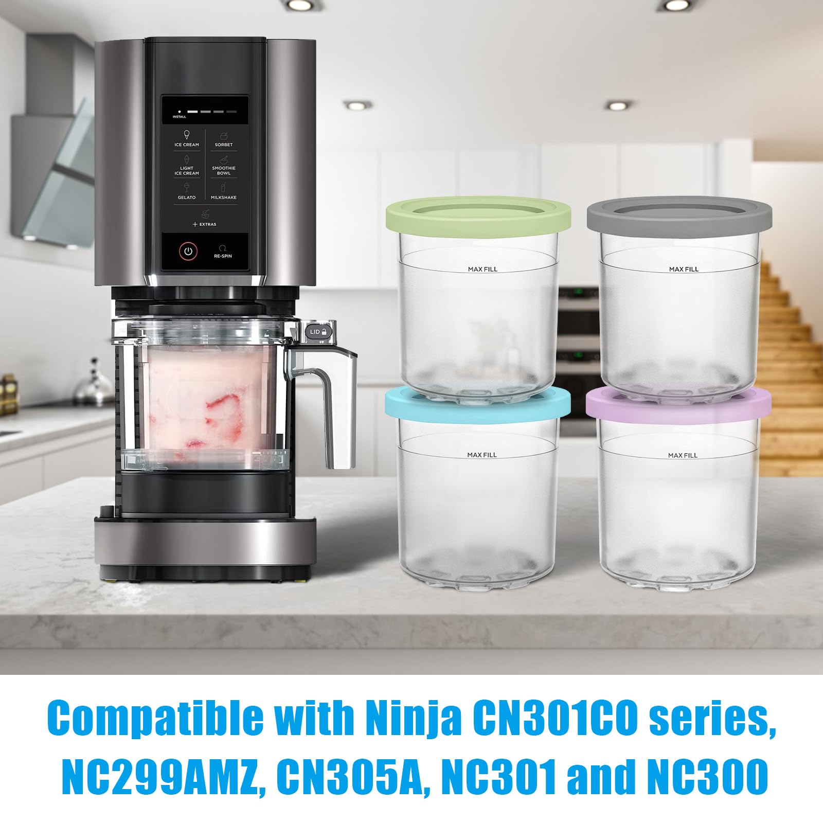 Conteneurs Réutilisables Machine Glace Lot De 4 Tubs Ninja Creami Récipients à Pinte Réutilisables Avec Couvercles - Compatible NC299AMZ NC300 Conteneurs Réutilisables Machine Glace Lot De 4 Tubs Ninja Creami Récipients à Pinte Réutilisables Avec Couvercles - Compatible NC299AMZ NC300