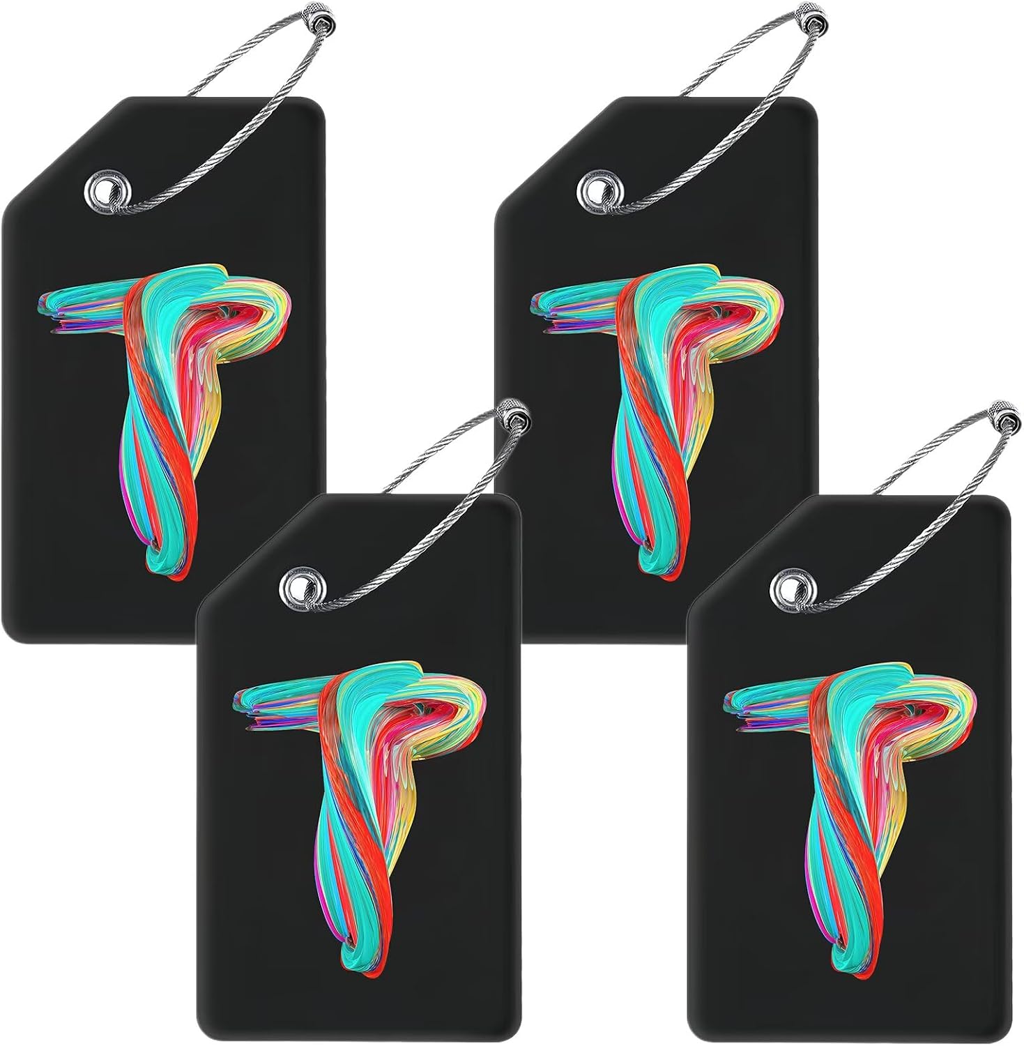 4 Pack Initial Luggage Tag for Suitcase, Colored Letter Silicone Bag Tags Identifiers Privacy Cover ID Label with Durable Steel Loop for Women Men Kids Girls Travel, Letter W image 2