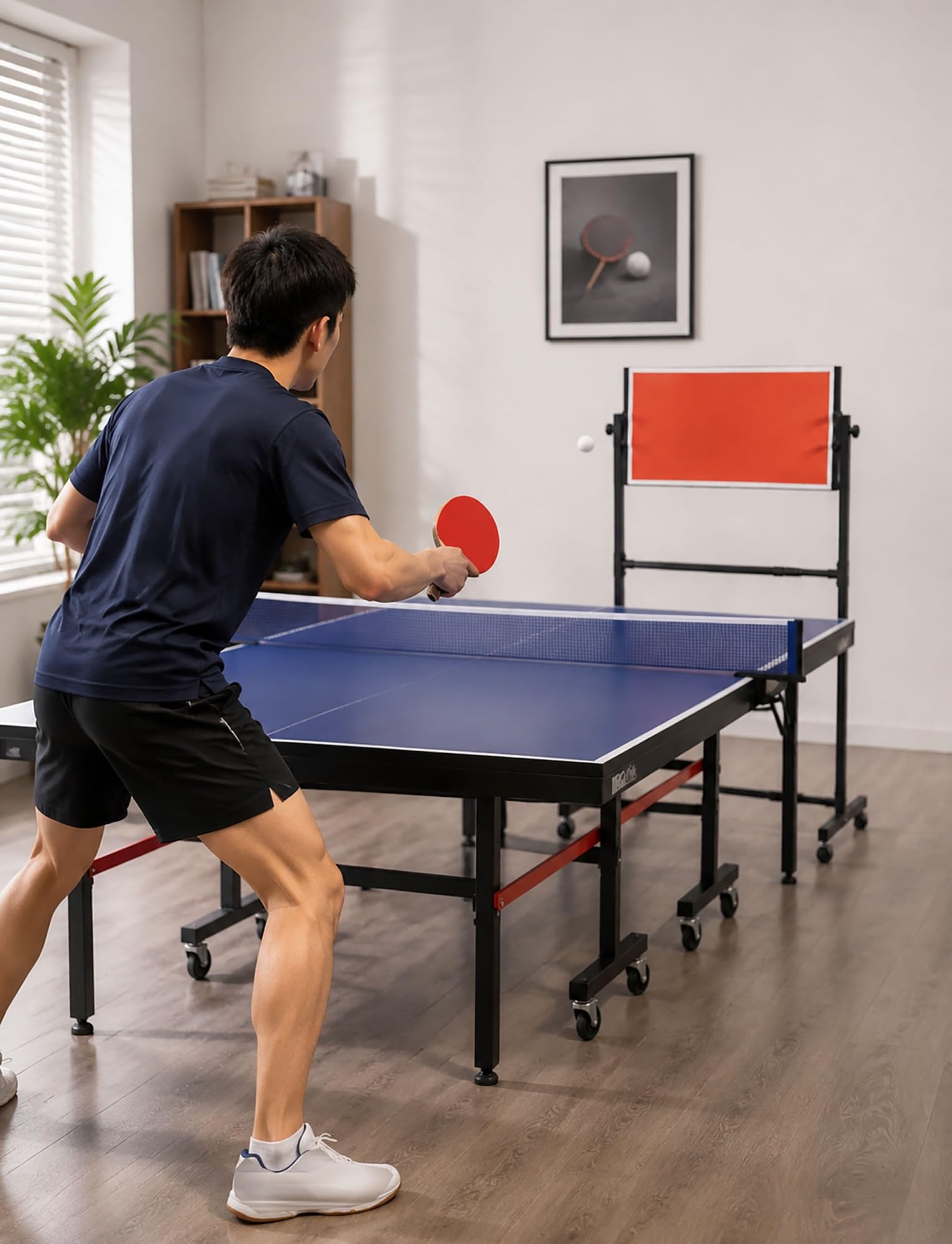 Tavola da ping pong con ritorno regolabile a 360°, tavolo portatile da allenamento per casa, palestra, ufficio e studio autonomo