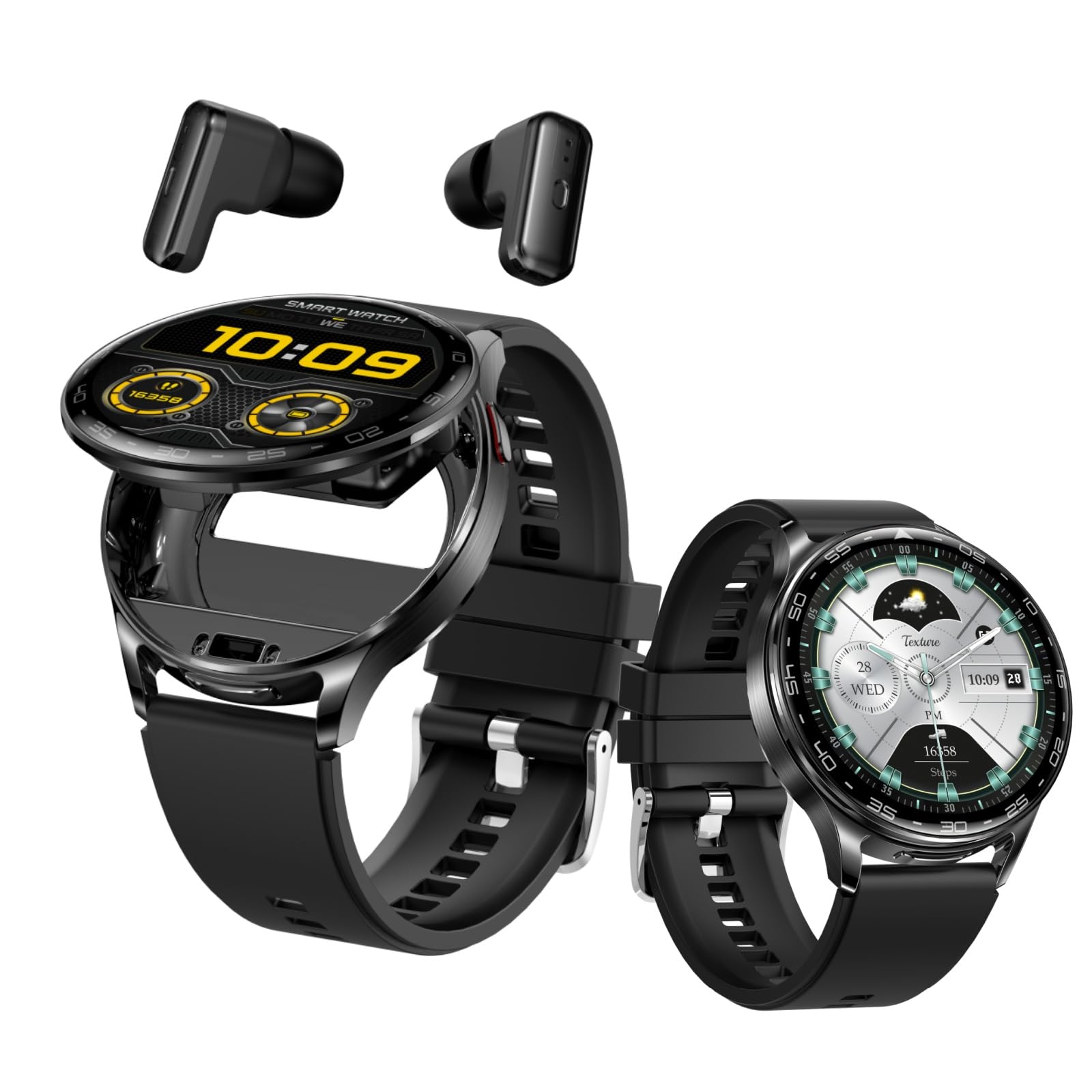 AIEK Montre connectée avec écouteurs pour homme et femme, écran rond de 1,39 pouces, tracker de fitness avec écouteurs Bluetooth, moniteur de fréquence cardiaque et moniteur de sommeil, pour Android