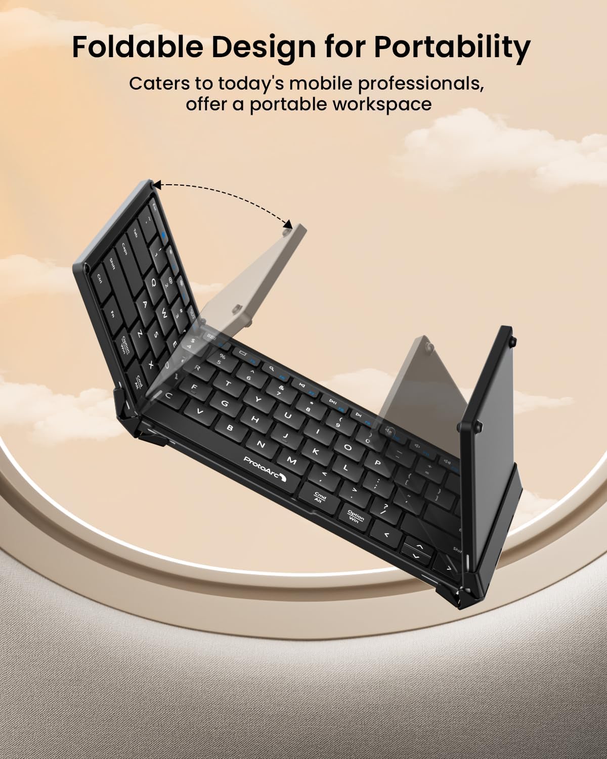 ProtoArc Foldable Bluetooth Keyboard, XK01 Full-Size Portable Wireless Keyboard for Travel, 105 Keys, 0.65" Keycaps, Multi-Device Sync for iPad Tablet Smartphone Laptop PC Windows iOS Android, Black - Image 2