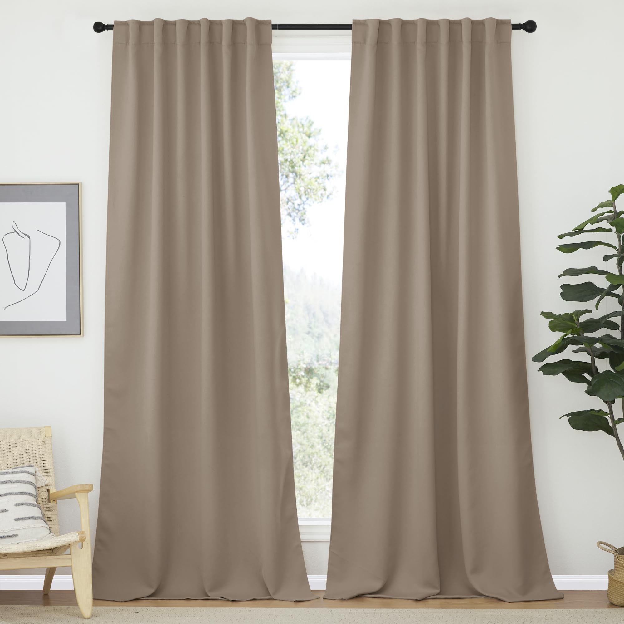 NICETOWN Blackout Curtains Window Drapes - (Taupe Color) 52 inches W by 54 inches L, Set of 2, Blackout Curtain Panels for Boy's Nursery