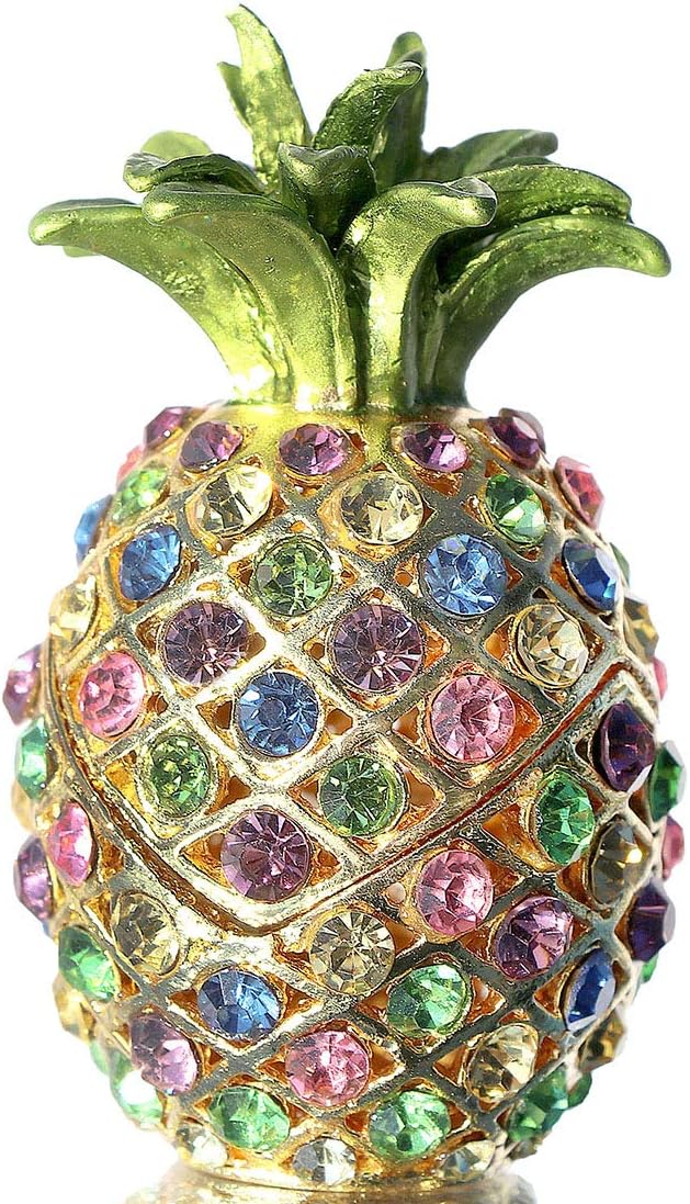 Waltz&F Pineapple Hinged Trinket Box Hand-painted Patterns Trinket Bejeweled Box Collectible