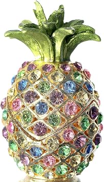 Waltz&F Pineapple Hinged Trinket Box Hand-painted Patterns Trinket Bejeweled Box Collectible