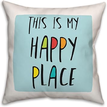 This is My Happy Place Blue Throw Pillow | Decorative Pillows for Living Room Couch Bed Sofa, Fluffy Soft Cushion | Blue, 16x16