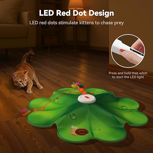 Miniatura 5 de FEELNEEDY Juguetes recargables para gatos, juego interactivo 2 en 1 para esconderse, juguete interactivo para gatos, punto rojo LED móvil, plumas
