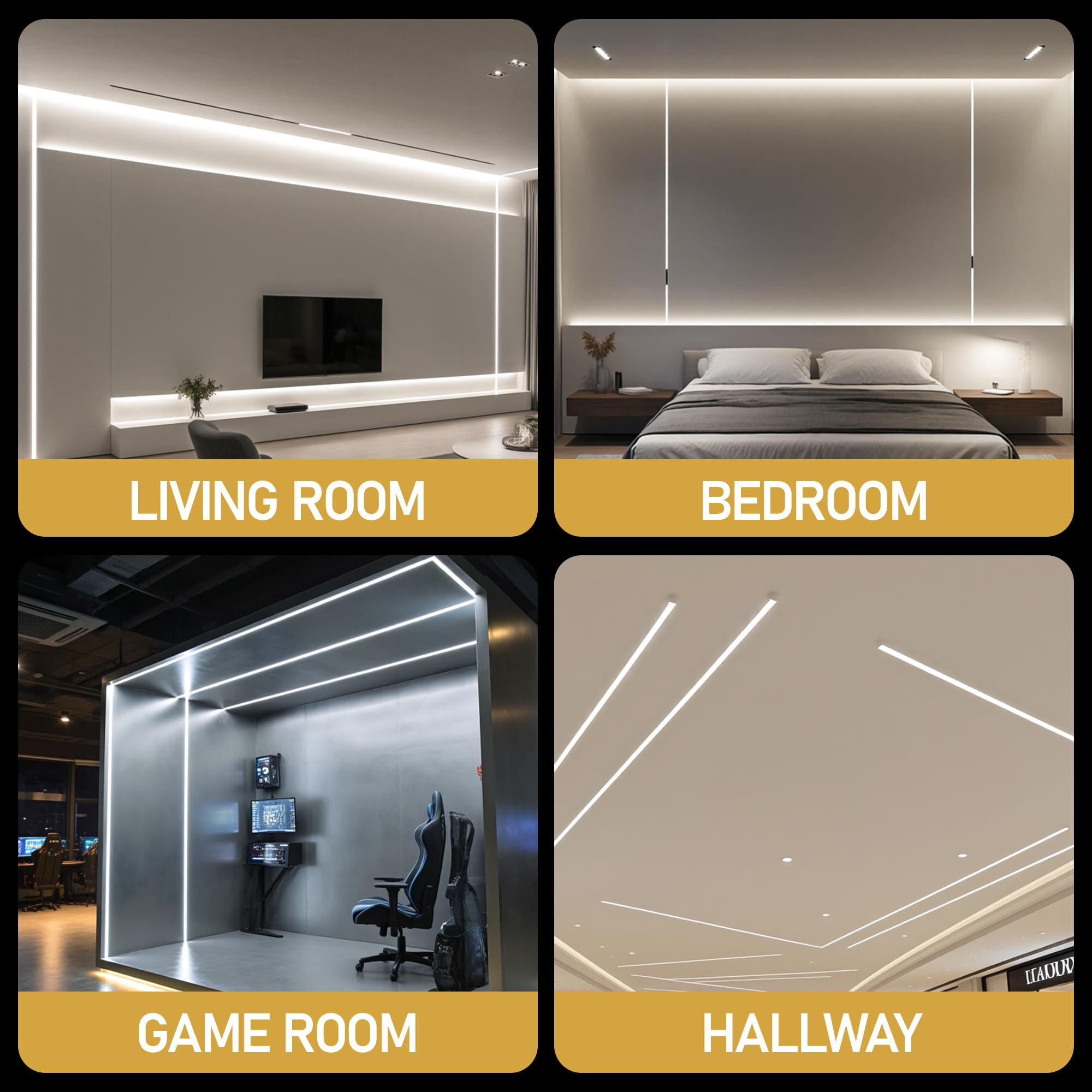 Shine Plus LED Fliesenprofil für Led-Streifen 15 x 2 m, Mit milchweißer PC-Abdeckung, LED Trockenbauprofil 24,4 mm (Flügel 61,8 mm) x 13,8 mm, Unterstützt die maximale Breite des Streifens 20 mm