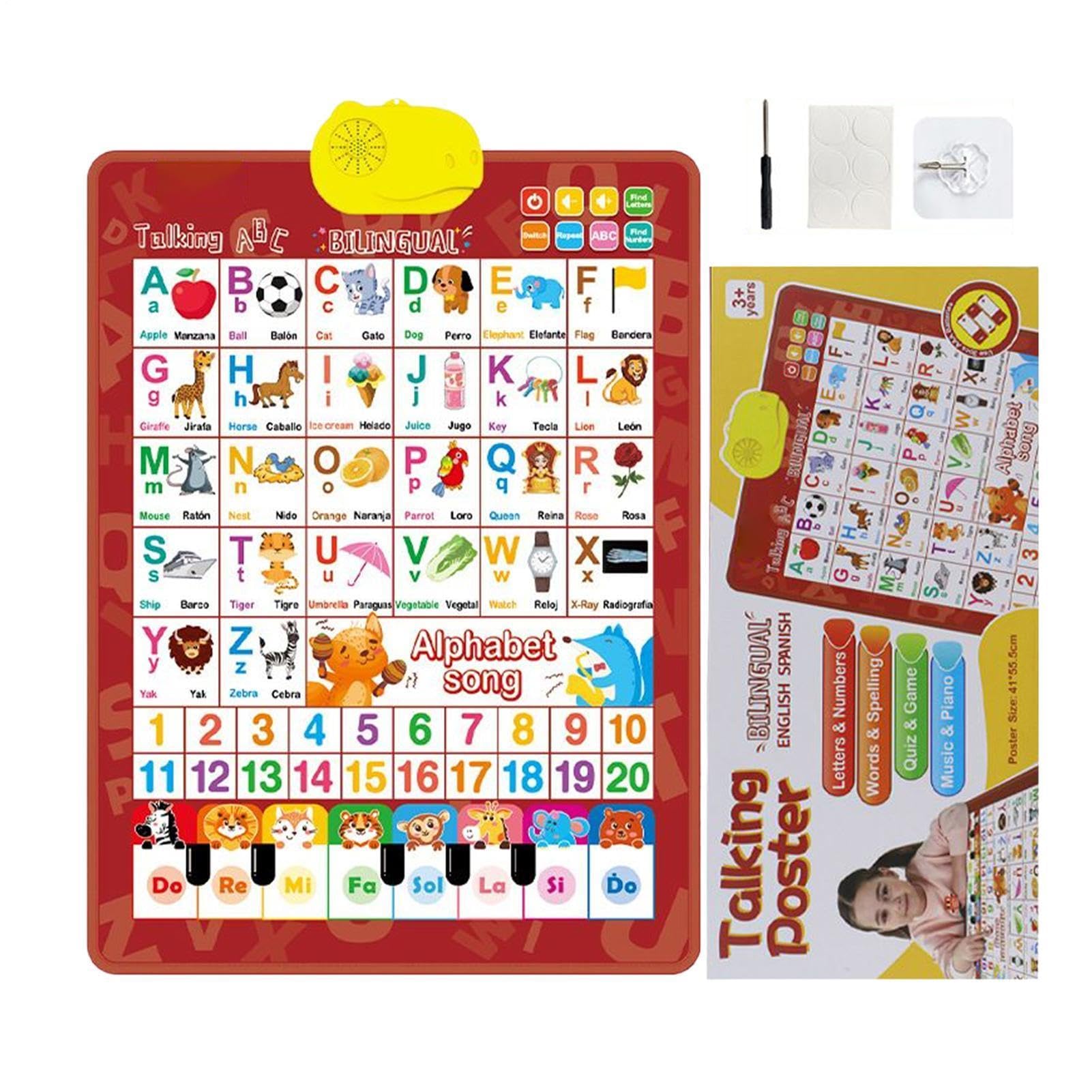 Abecedario interactivo bilingüe de pared con música para aprendizaje preescolar infantil 8