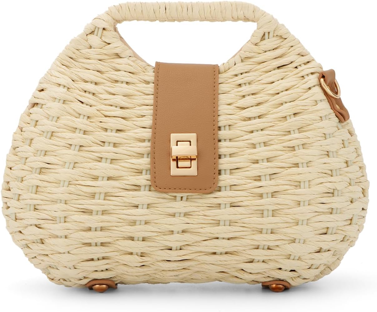 KUANG! Woven Straw Bag with Crossbody Strap Clutch Purses for Women Hand-woven Summer Vacation Beach Tote Clutch Bag