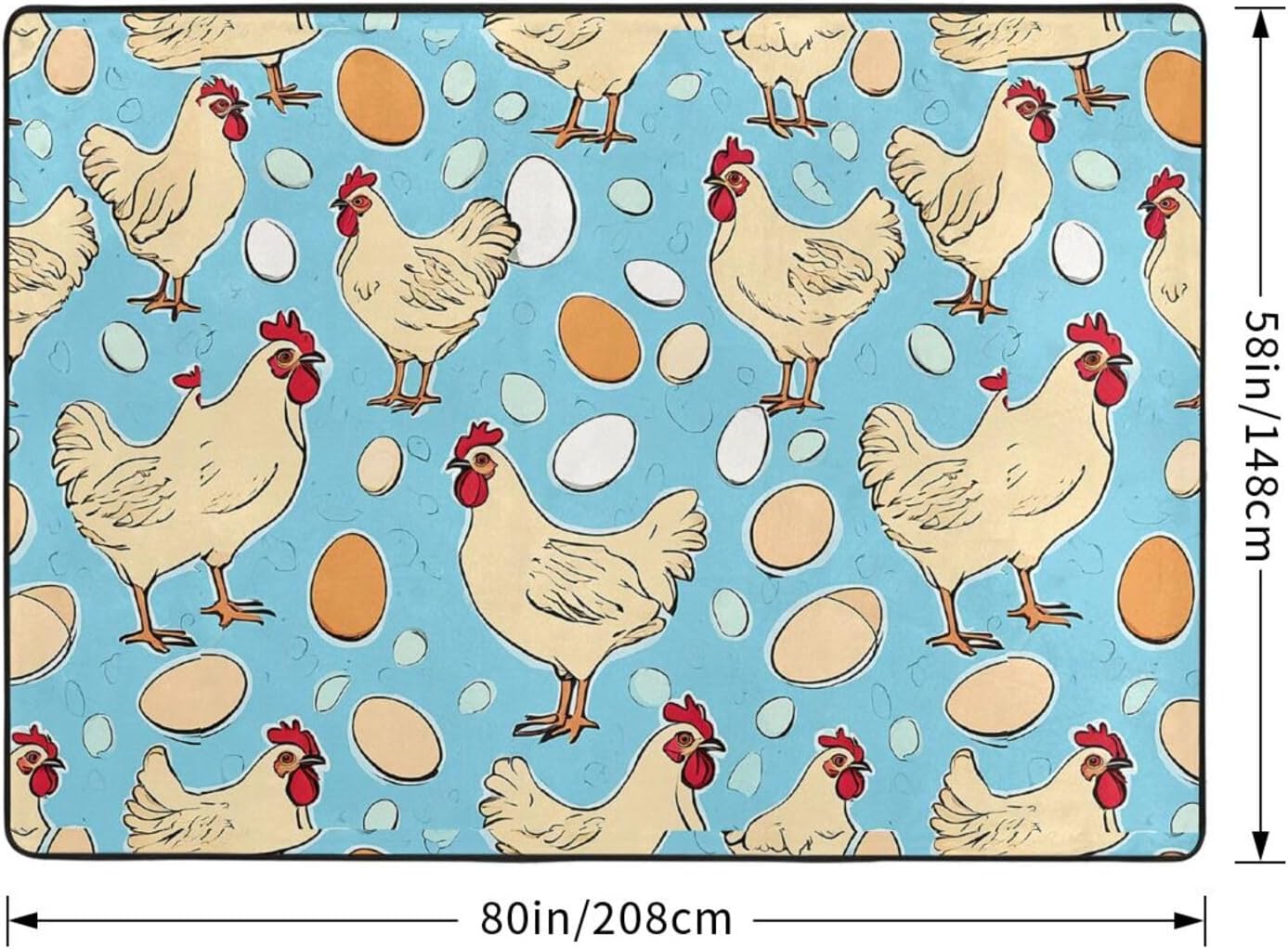 Flannel Non-Slip (Creative Cartoon Chicken) Rug Pad 80×50in Soft Washable Protective for Hardwood Floors Bedroom Bathroom Living Room