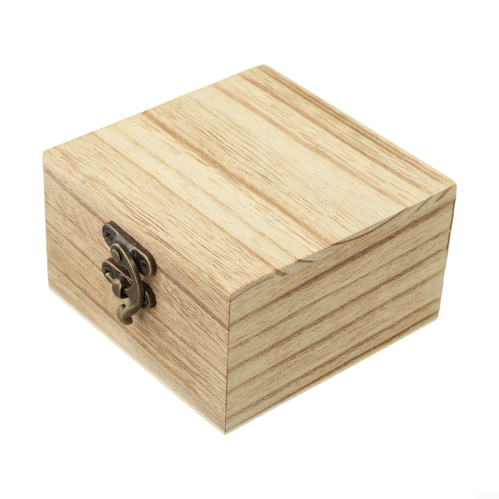 Boîte de rangement vintage en bois de paulownia carrée avec serrure métal 10x10x6 cm