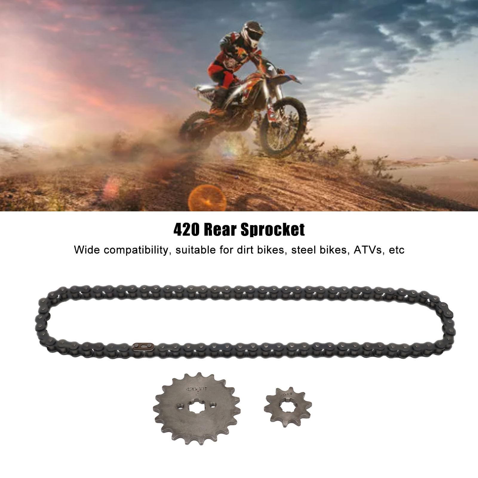 Pignons de Moteur Avant 420 19T, pignon arrière à 10 Dents, Kit de chaîne 420 en Acier pour VTT Tout-Terrain