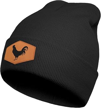 Rooster Beanie Hat for Men Women, Warm Winter Knit Cap Black