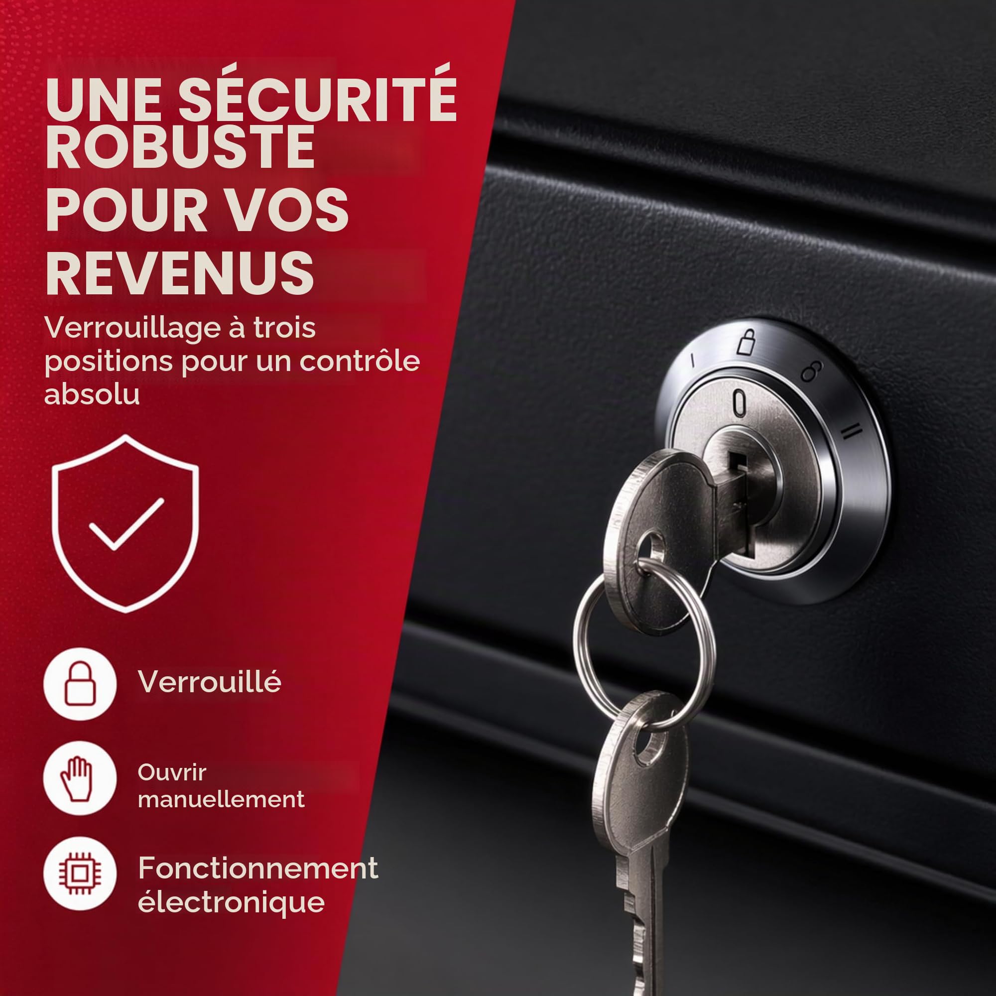 Olympia MD 335C Tiroir-caisse avec 4 compartiments pour billets et 8 pour pièces - Connecteur RJ-12 12-24 V inversell. Caisse enregistreuse solide de 36,8 x