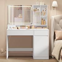 VASAGLE KAILYN Collezione - Toeletta Trucco, Postazione Trucco con LED Regolabile a 3 Colori