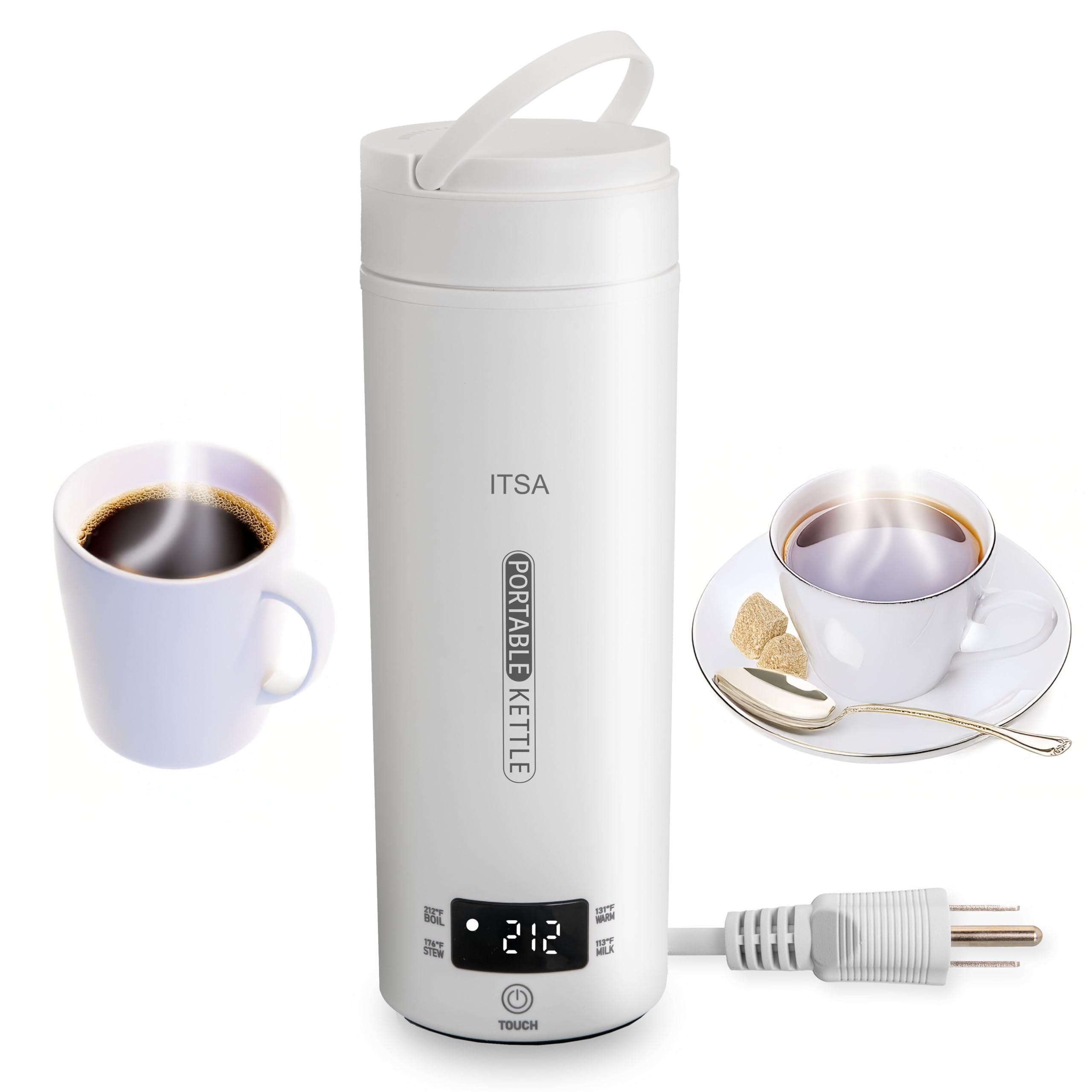 ITSA Travel Electric Kettle, Portable Electric kettle for tea coffee, Mini Hot Water Kettle, 4 Temperature, Stainless Steel, Fast Boiling Water with Auto Shut-Off and Boil Dry Protection, BPA FREE