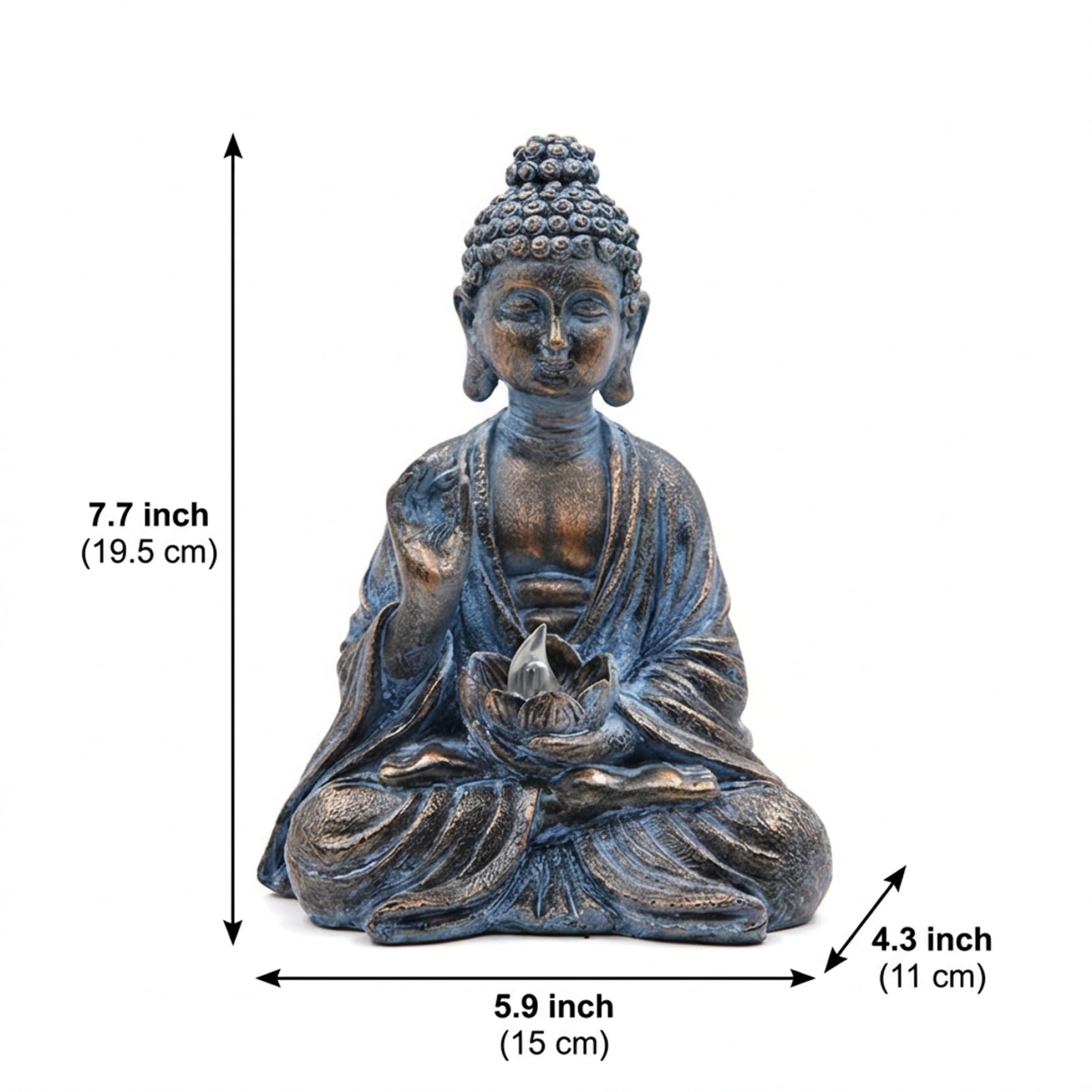 Statua di Buddha Solare, Scultura Zen all'aperto con Luce di Loto a LED, Statua da Giardino in Resina per Giardino, 5, 9x4, 3x7, 7 Pollici