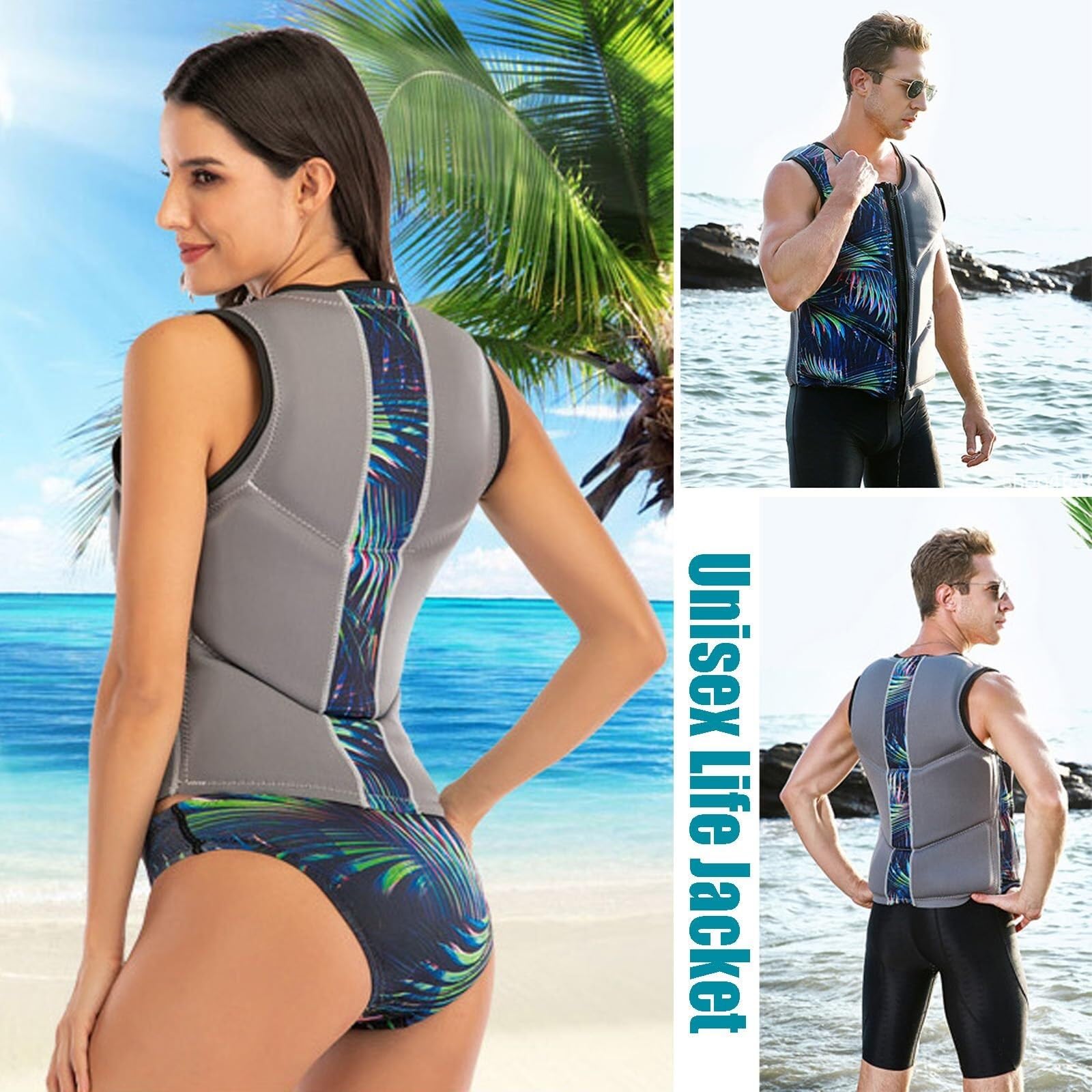 Chaleco Salvavidas de Neopreno de Ajuste cómodo for Mujer, Chaleco de natación de Alta flotabilidad, Chaleco Salvavidas for Deportes acuáticos, navegación, Kayak y Pesca.(Grey,S)
