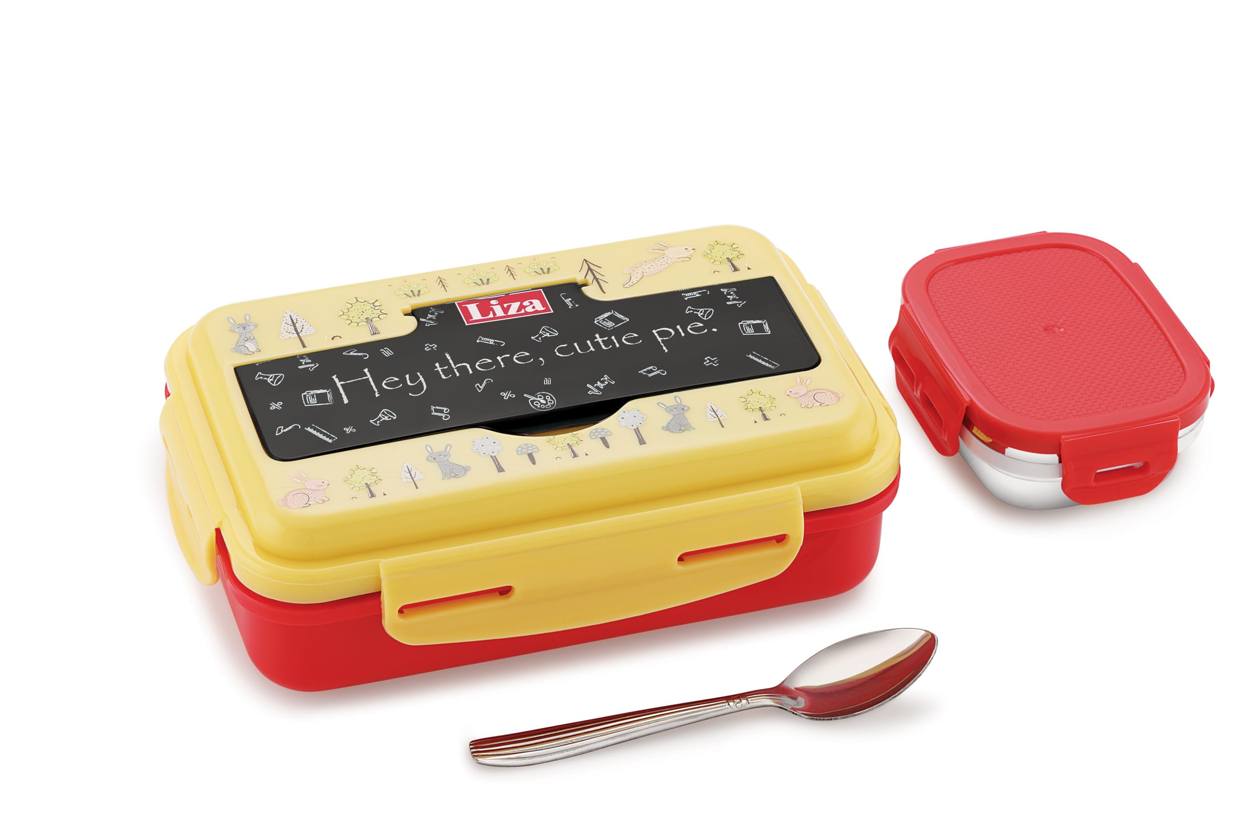 Nabhya Good Meal Small Stainless Steel Lunch Box for Kids,Outer Plastic & Inner Steel Tiffin Box for School & Office, Kids Lunch Box with Extra Steel Katori & Steel Spoon (900 with Print, Yellow) (B0D5VKXMCN) Amazon Price History, Amazon Price Tracker