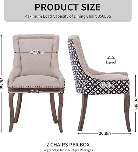 Miniatura 3 de Sillas de Comedor - Juego de 4 sillas de comedor modernas, tapizadas de tela con respaldo alto con ribete de cabeza de clavo y patas curvas de 07 -