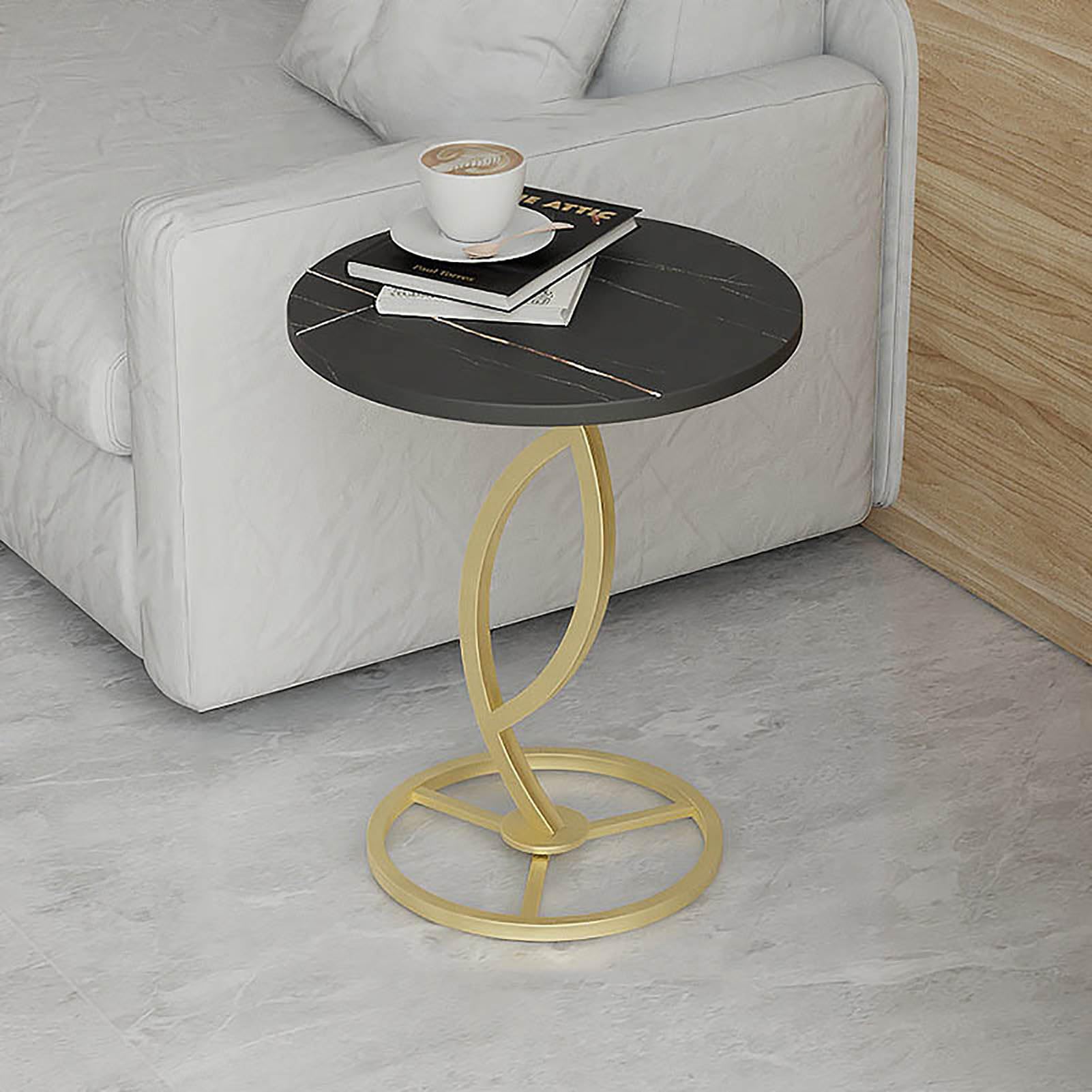 SXZenSpace Modern Round Small End Table,Side Table with Metal Frame Accent Nightstand for Sofa Couch Chair Patio,D,40x53cm(16x21inch)