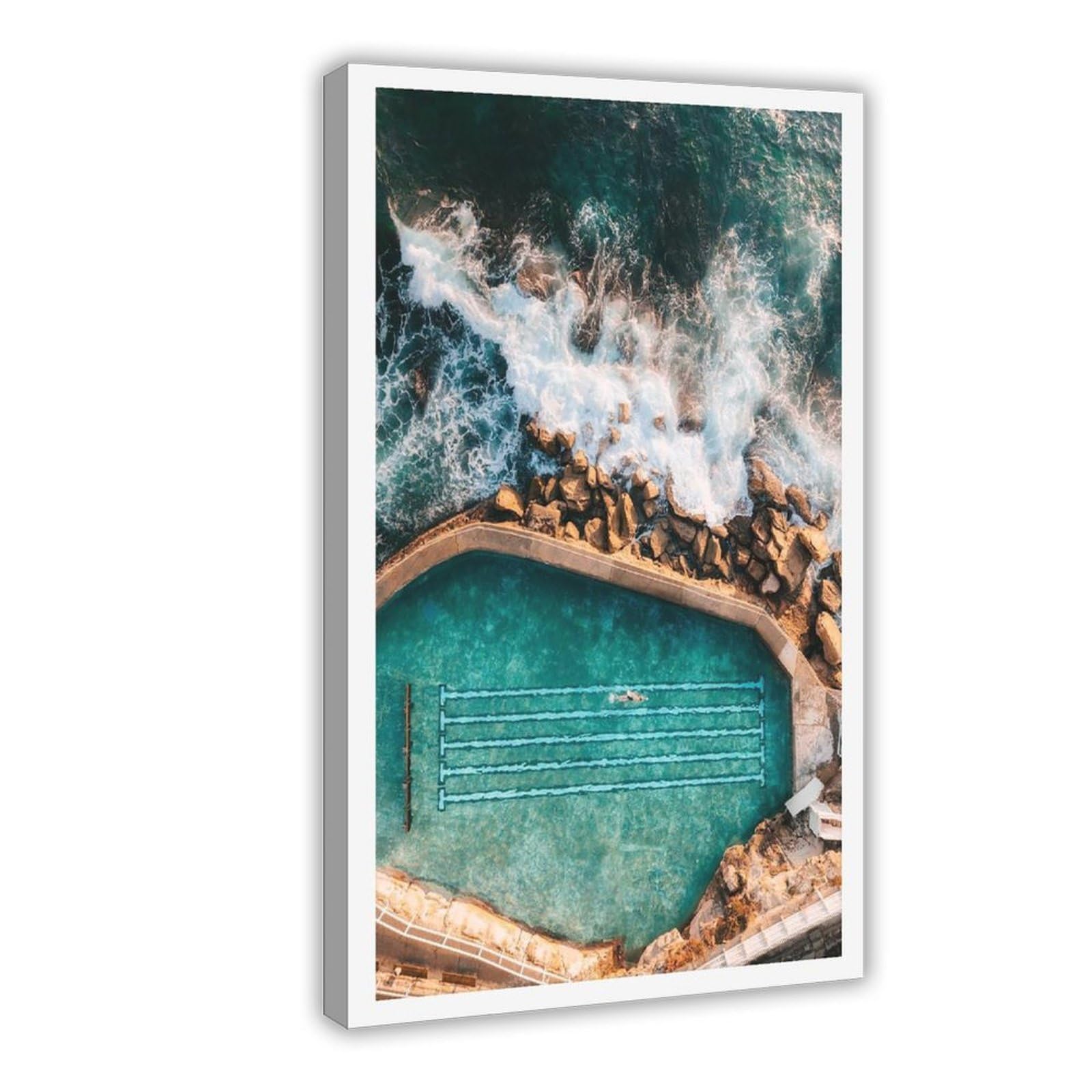 Heyanm Bronte Beach Print Sydney Ocean Pool Aerial Wall Art Canvas Poster Wall Art Paintings For Living Room Bedroom Decoration Frame 16X24inch
