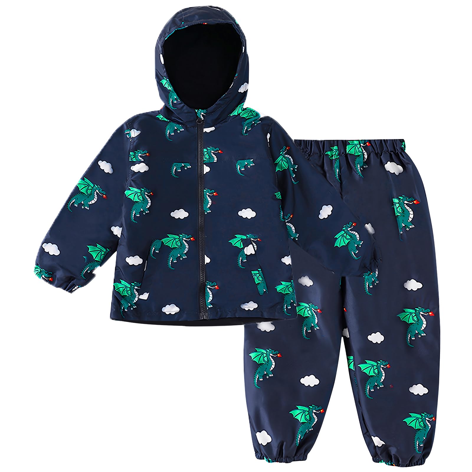 LZH Toddler Boys Girls Raincoat Waterproof Hooded Rain Jacket Pants Suit