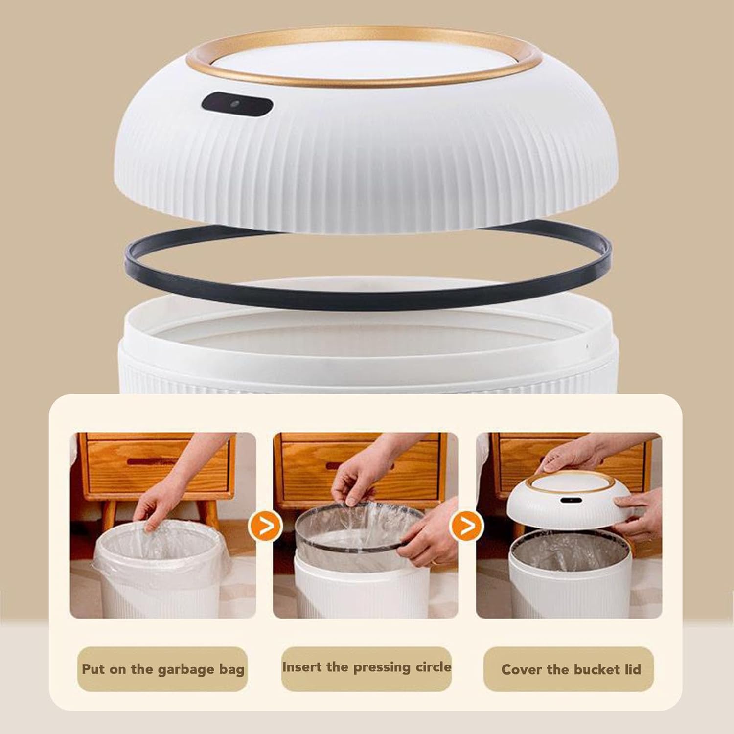 Automatic Motion Sensor Trash Can, Smart Touchless Water Proof Plastic Wastebasket,Garbage Bin with Removable Legs for Bathroom, Kitchen, Bedroom (White)