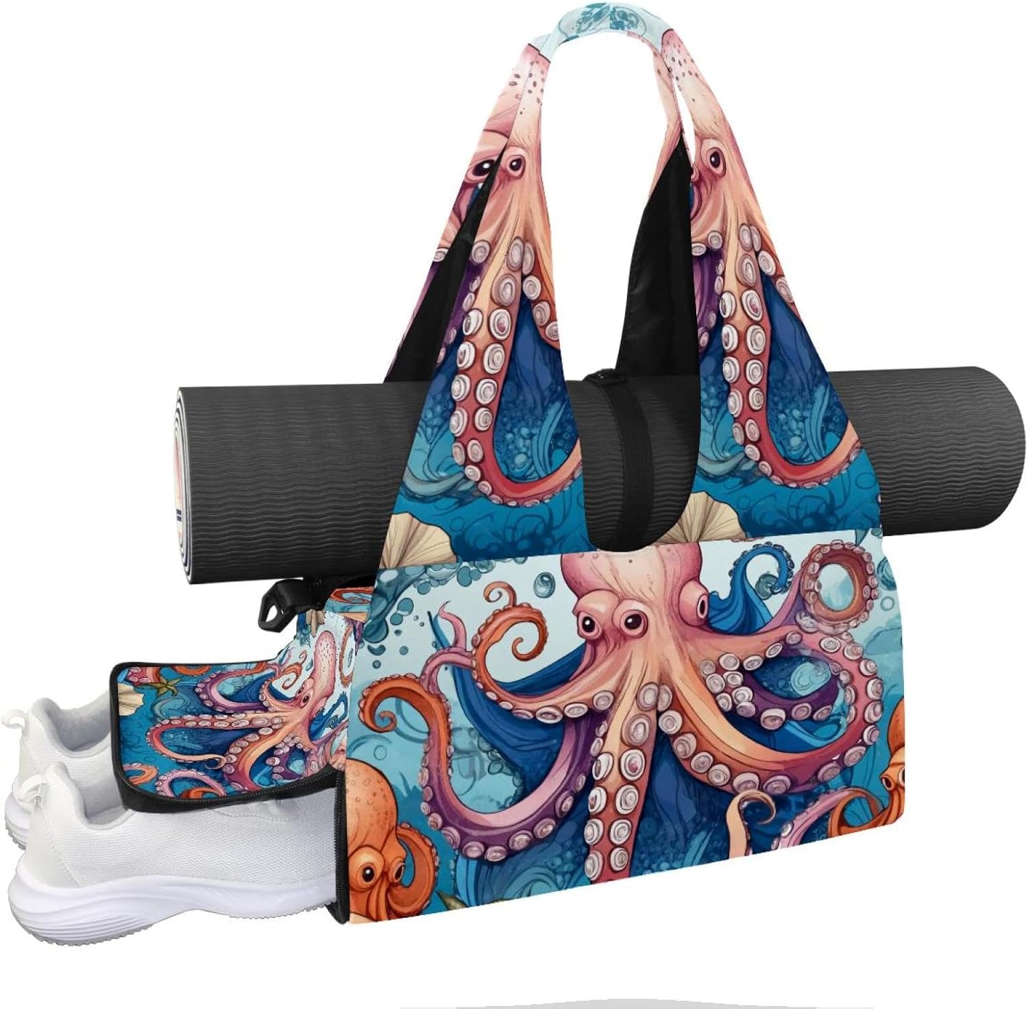 Gym Bag for Women, Neon Leopard Texture Yoga Mat Bag with Shoe Compartment, Sport Yoga Gym Bag with Yoga Strap, Carryall Yoga Tote Bag