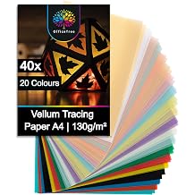 OfficeTree 40 x Coloured Vellum Paper A4 for Craft - 20 Colours Gold & Silver - Printable Vellum Sheets - Coloured Parchment Paper for Craft - Translucent Papers for Making Lanterns