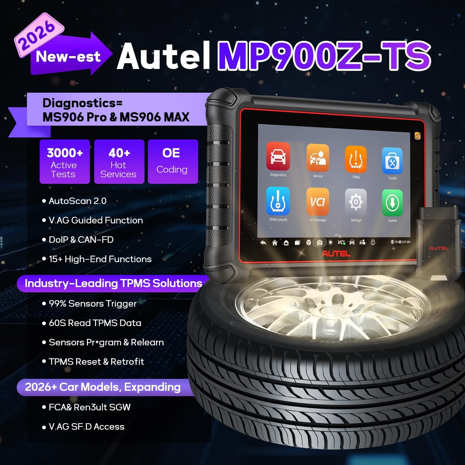 Autel Scanner MaxiPRO MP900Z-TS: 2026 8in MP900Z-TS Same as MS906 PRO2-TS MS906 Pro-TS MK906 PRO2-TS, Bidirectional Scan Tool, 40+ Resets, Full Diagnostic, CAN FD&DOIP