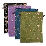 Embroidery Silk Flower Shoe Bag 4Pcs Drawstring Silk Travel Bag Jacquard Underwear Bags Washable Big Sachet Bag Storage Bags for Men Women