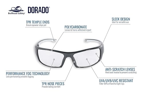 Miniatura 2 de Bullhead Safety Dorado - Lentes de seguridad transparentes con tecnología Performance Fog ANSI Z87+, gafas protectoras de policarbonato con