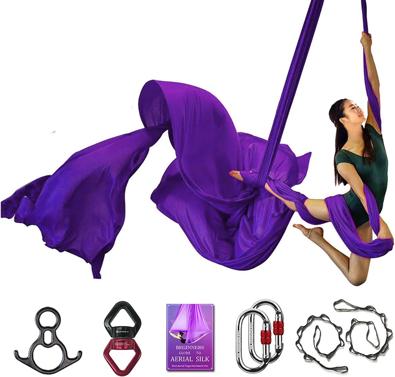Deluxe Aerial Silks Equipment Set - 11 Yards Aerial Yoga Hammock Swing for Acrobatic, Circus Arts, Dance (L:10m W:2.8m)