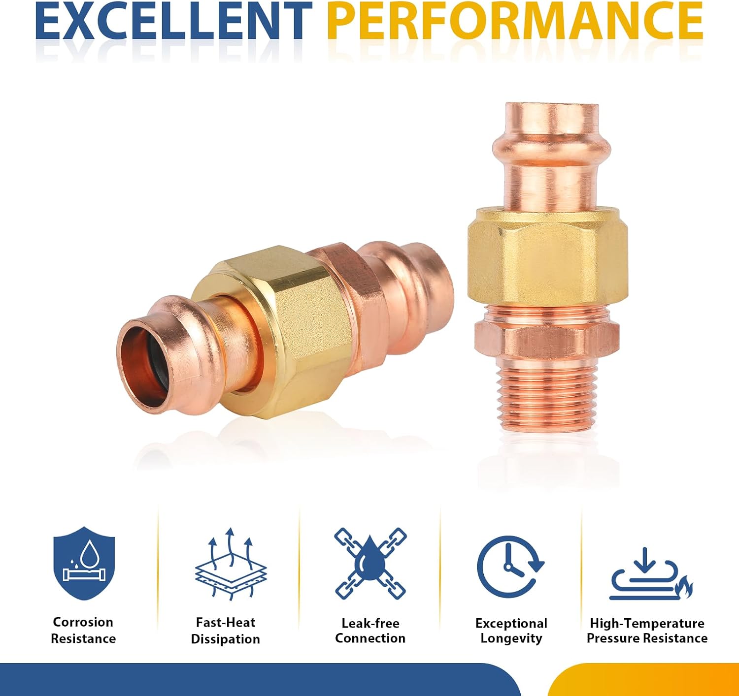 (Pack of 1) GUOFIS Copper Press Union Fittings,1" Press Coupling, Union LF Pressure Copper Coupler(PRESS070)