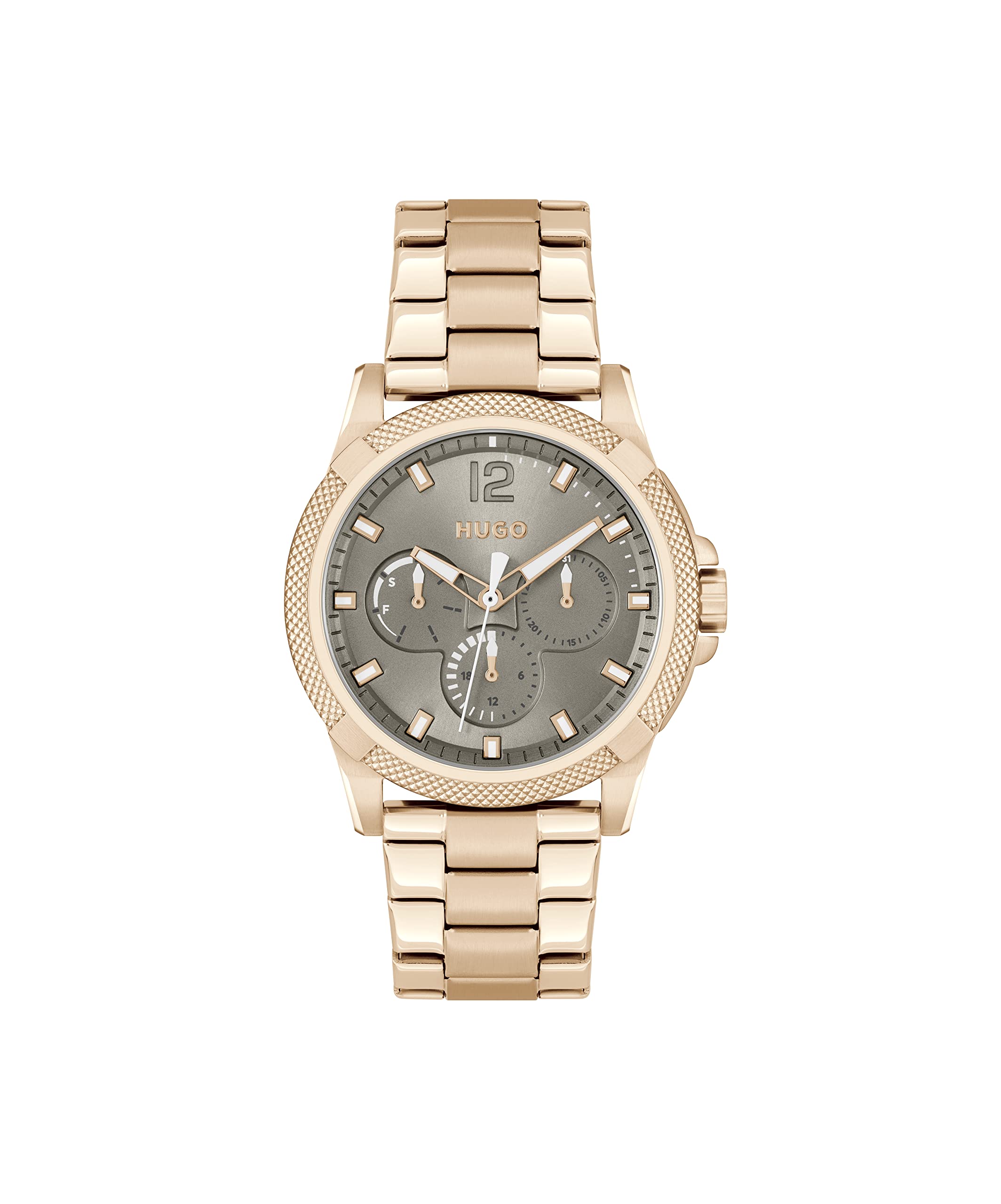 HUGO #Impress for HER Women's Multifunction Stainless Steel Case and Link Bracelet Watch, Color: Carnation Gold (Model: 1540136)
