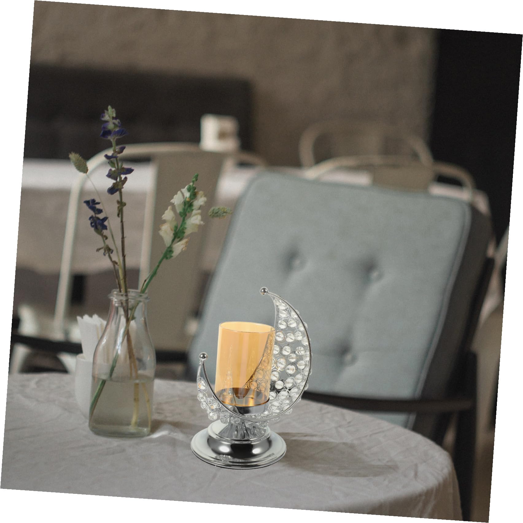 Mondförmiger Kerzenhalter aus Glas und Eisen für Tischdekoration