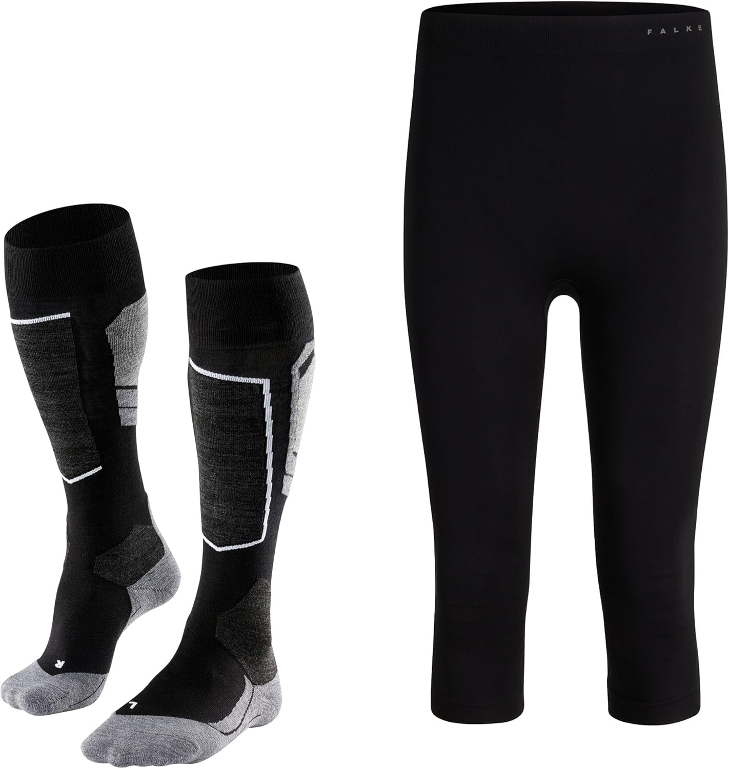 FALKE Size Small 6.5-8.5, Men's Winter Sports Bundle, Thermal 3/4 Length Base Layer & SK4 Ski Socks