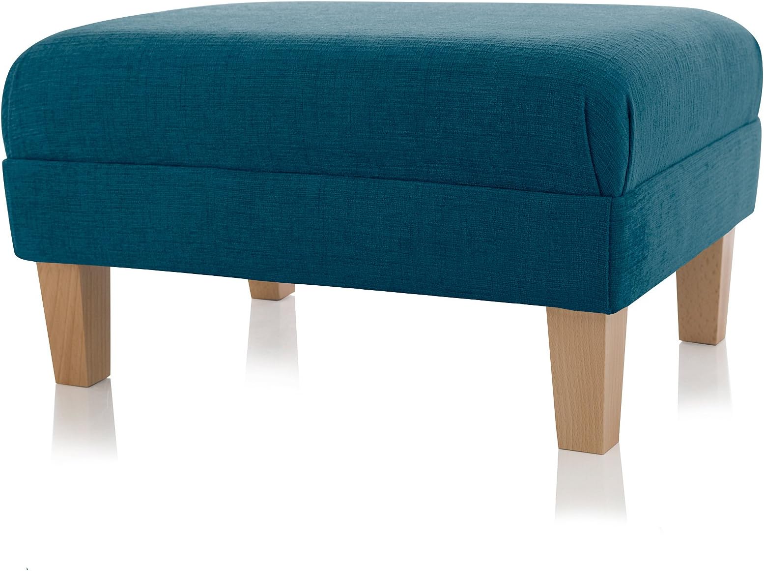 Vale Footstools Rectangular Footstool, Chenille Fabric Footrest With Real Wood Legs (Medium 50x37x27cm (LxWxH), Teal/Natural)