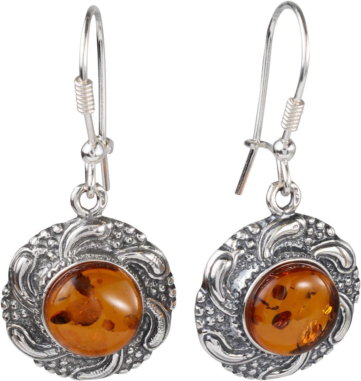 Amber Earrings - Baltic Honey Amber Kidney Hook Dangling Earrings "Inga" - Sterling Silver Jewelry Collection