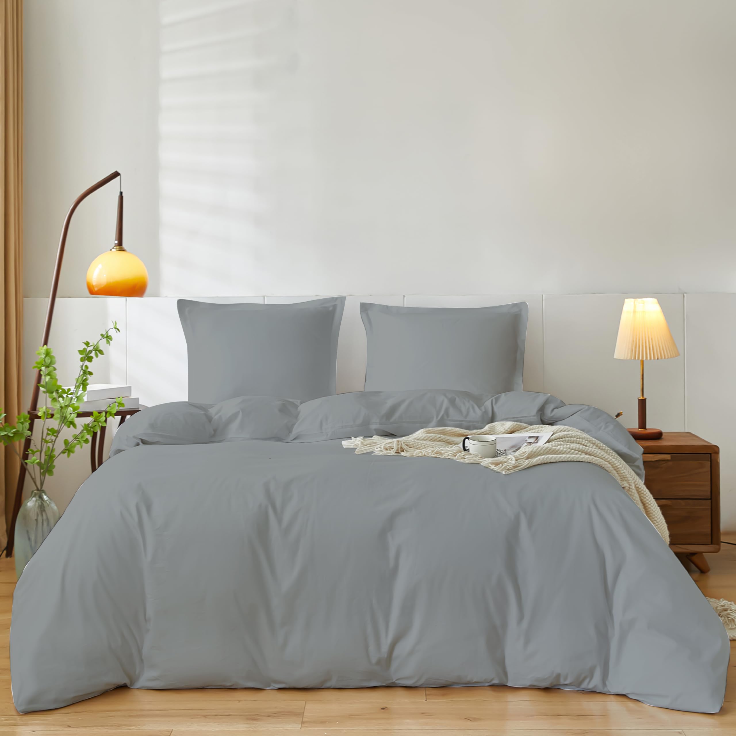 Housse de couette coton 260x240cm anti-transpiration parure lit grise