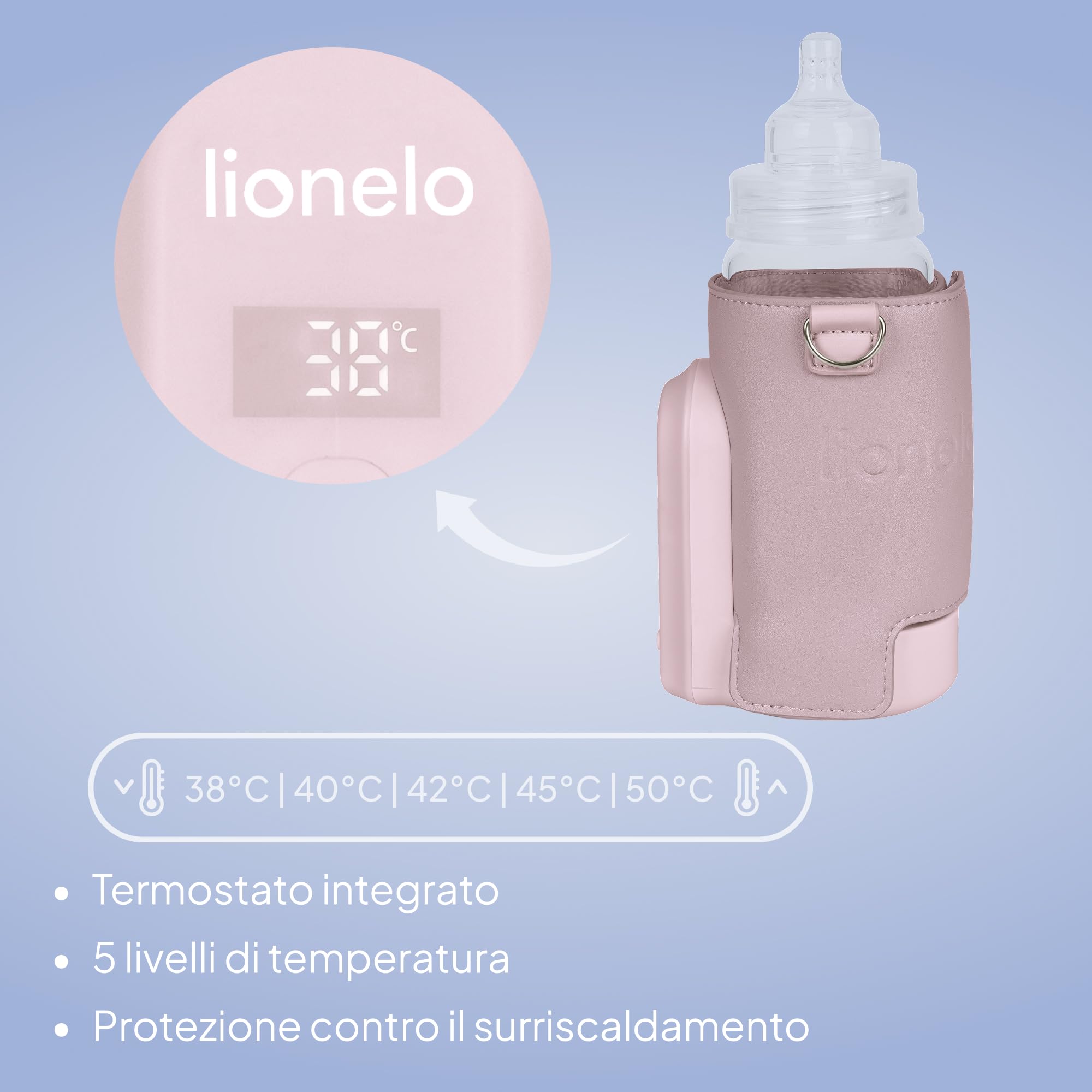 LIONELO Thermup Go Evo Scaldalatte Portatile per biberon per Neonati, Mantiene Liquidi caldi, 5 Temperature operative da 38 a 50°C Ricarica USB-C, Fino a 9 Ore di Funzionamento