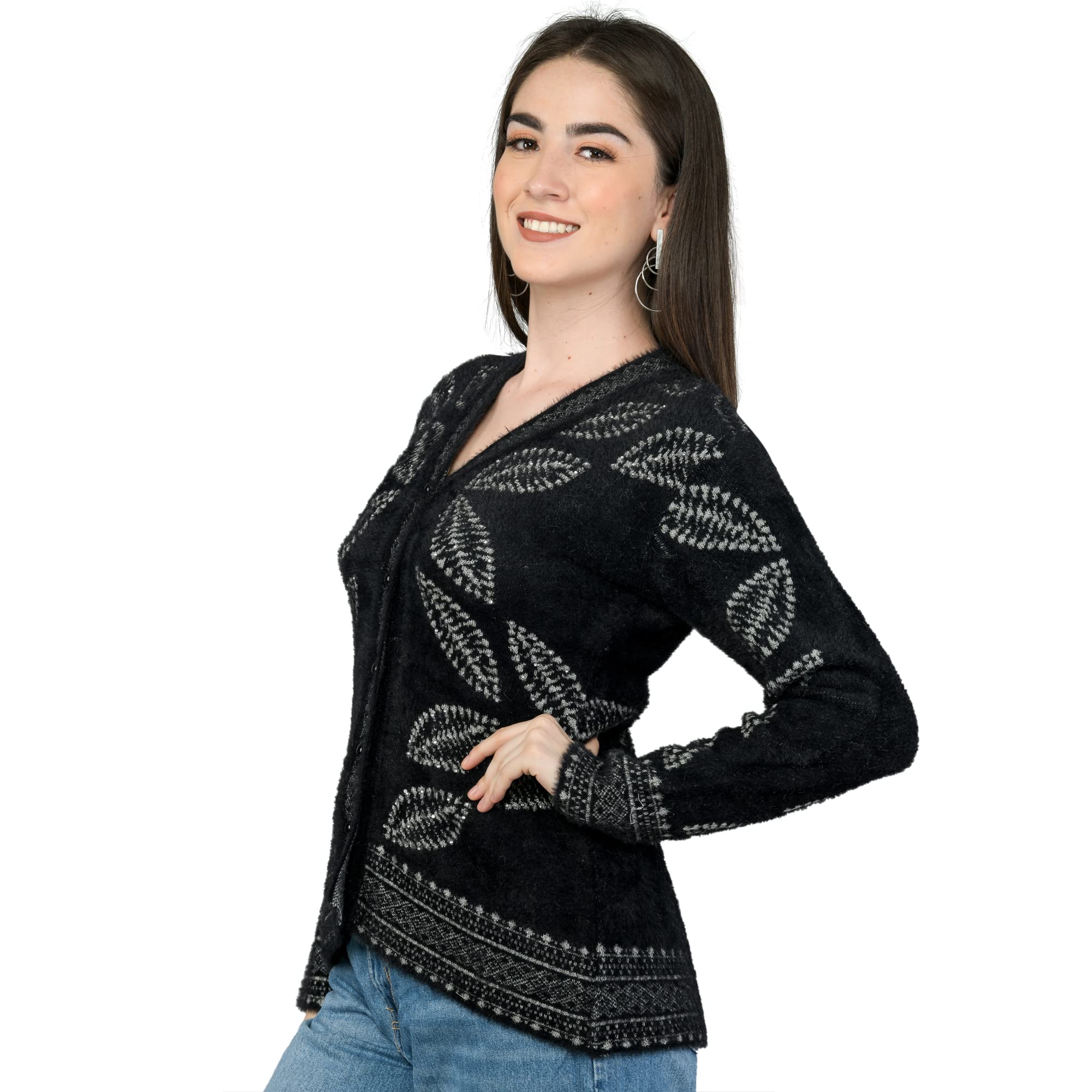 lady willington Women Woolen Round Neck Cardigan Sweater Rabbit Soft Wool Hair Cardigan Winter Wear Pure Wool Cardigan for Women Free Size Cotty Warm Cardigans with Side Pockets-picture-14