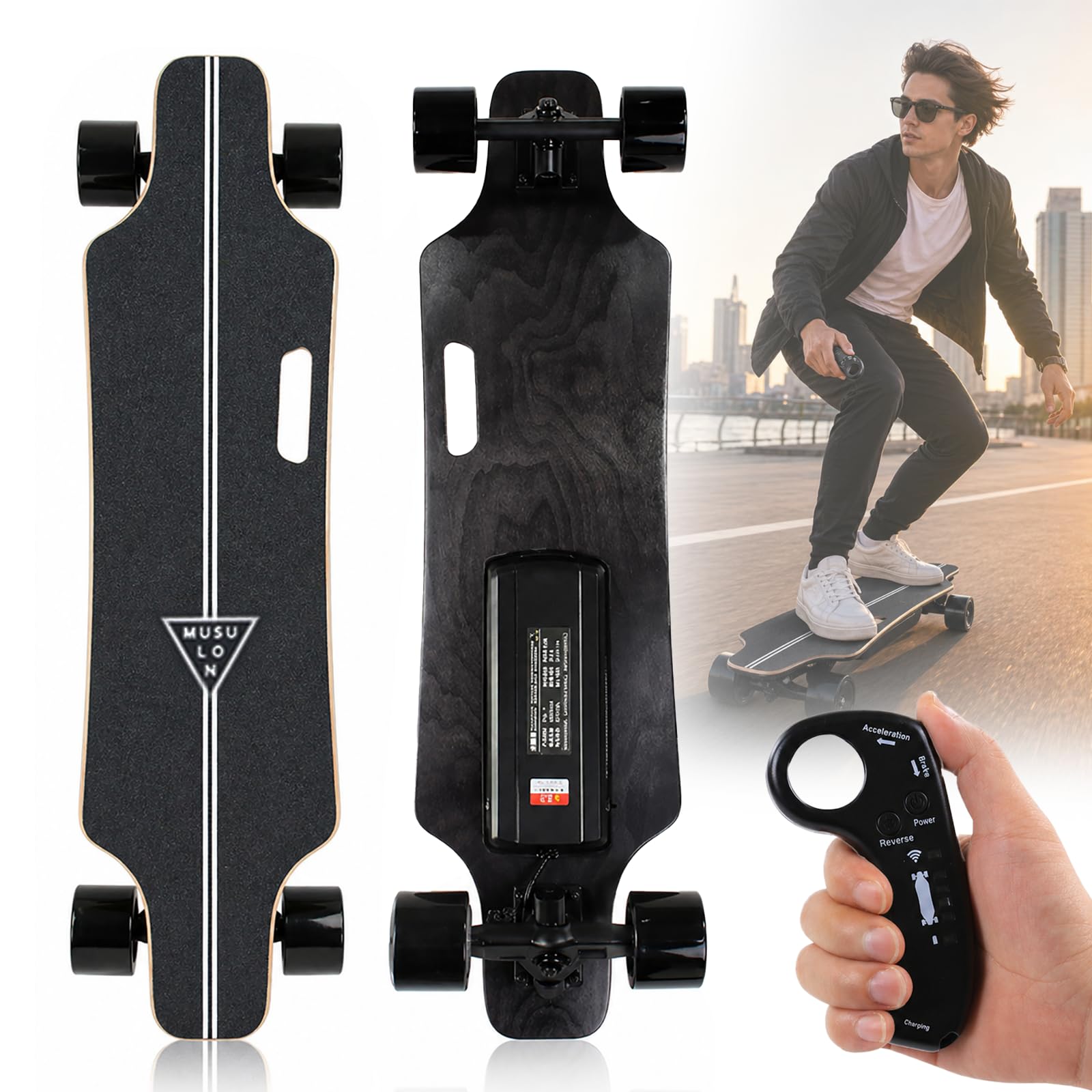 Skateboard Elettrico Adulto con Controllo Wireless | 4 modalità di velocità, Uso Quotidiano 8km