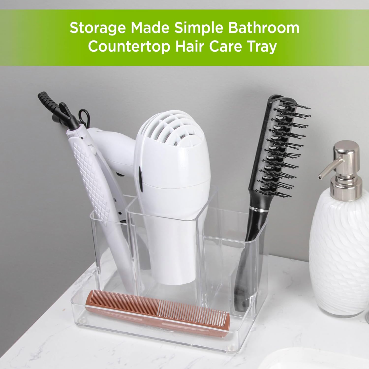 Kenney Storage Made Simple Bathroom Countertop Hair Care Center Organizer, Clear